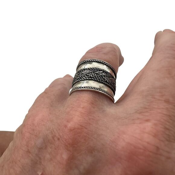 Sterling Silver Wide Band Bali Ring - Picture 6 of 6